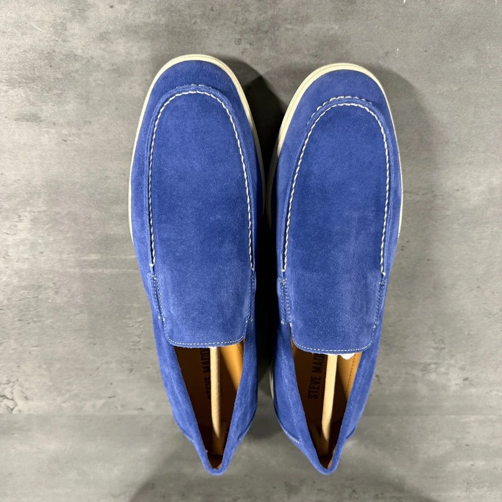 Steve Madden Loafers Mens 11.5 Linux Royal Blue Suede Slip-on NEW Casual Dressy